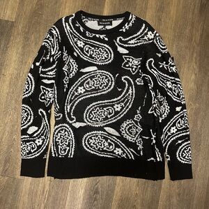 Reason Black and White Paisley Crewneck Sweater